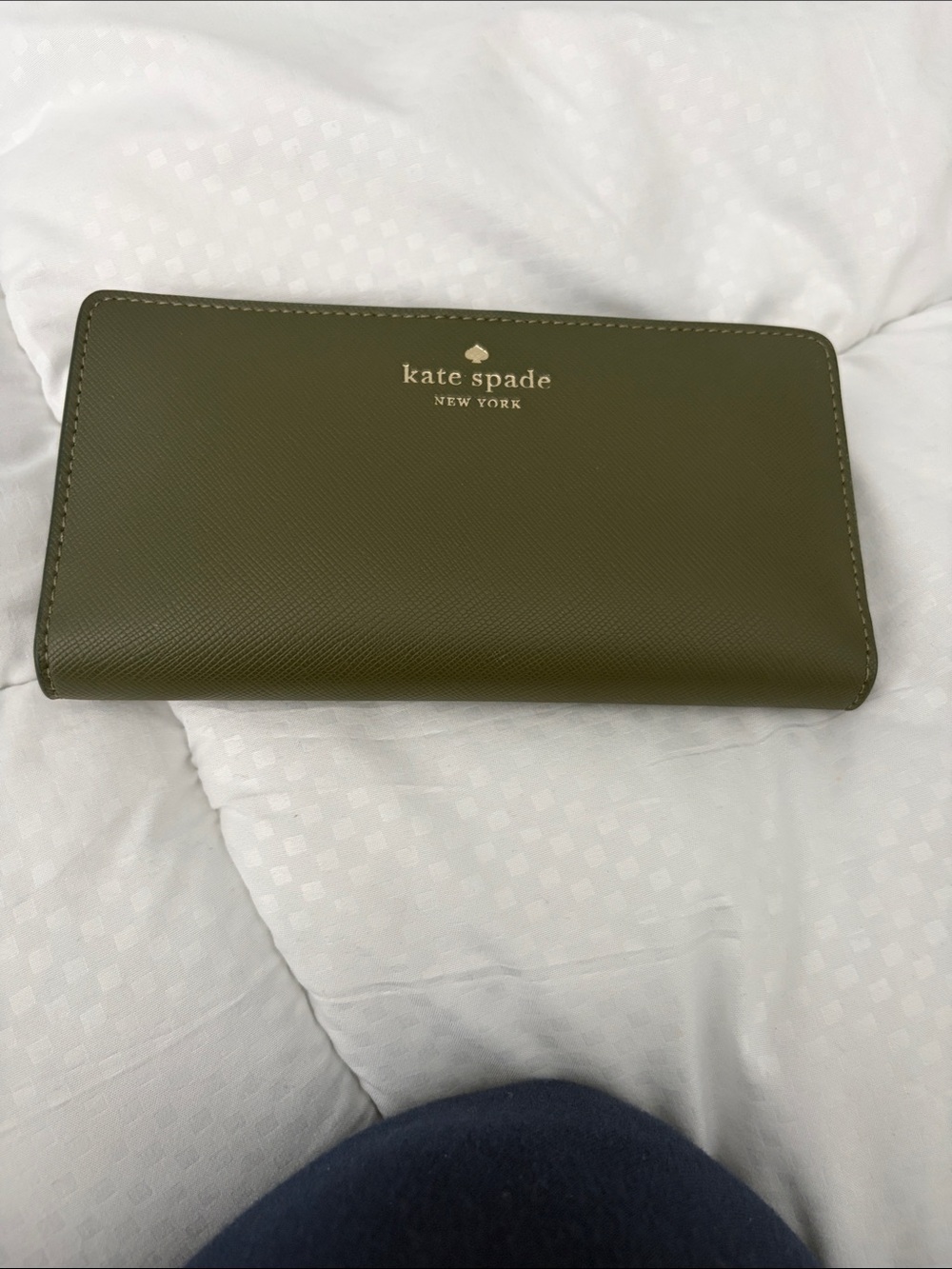 kate spade Olive Saffiano Zip-Around Continental Wallet with Gold Logo